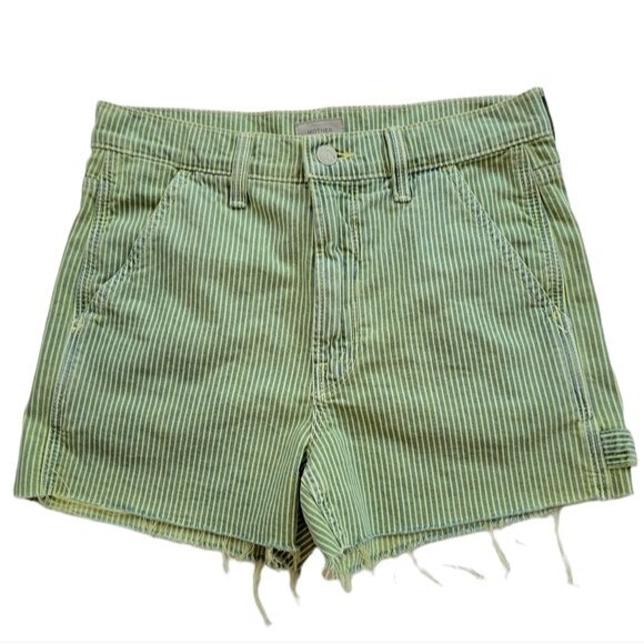 Mother High Waisted Utility Short Fray, Sz 26, Striped Lt Green, New Without Tag - Picture 1 of 15